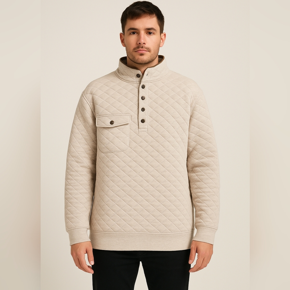 New Men's Beige Quilted Cardigan Meta. 80% Cotton
